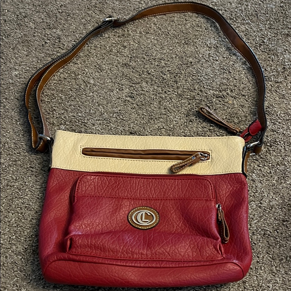 Elegant Red and Cream Crossbody Bag